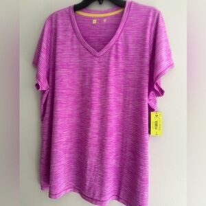 Xersion Purple Striped V-Neck Women's Tee